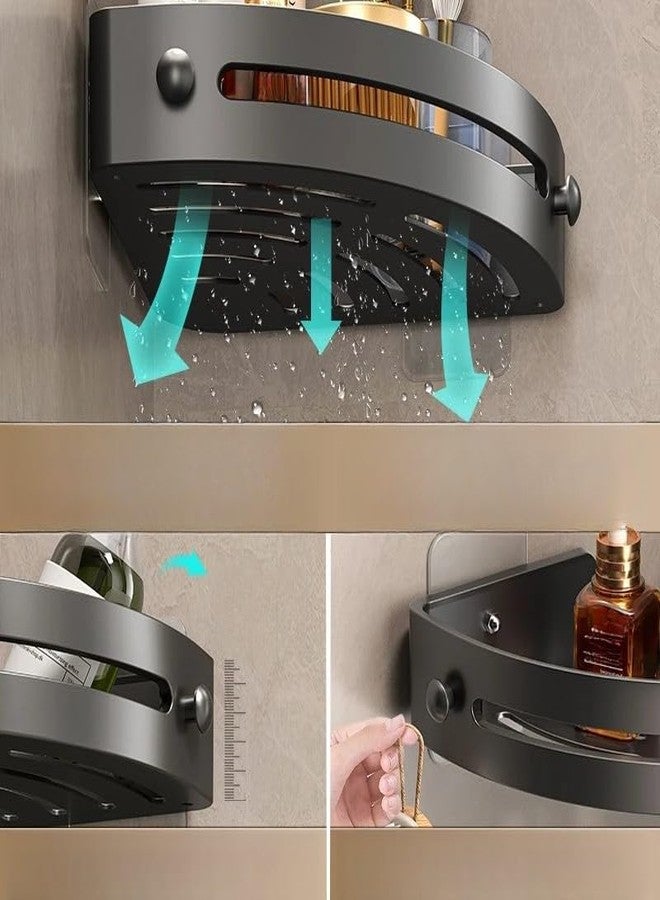 رف تخزين مثلث الشكل للحمام، يُثبت على الحائط بدون مسامير، مناسب لحوض الغسيل والمطبخ والمرحاض، يتحمل وزنًا يصل إلى 10 كجم، مصنوع من بلاستيك غير لامع، منظم أنيق من طبقة واحدة - Image 4